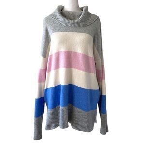 Rachael Zoe medium sweater cowl neck gray pink white blue
